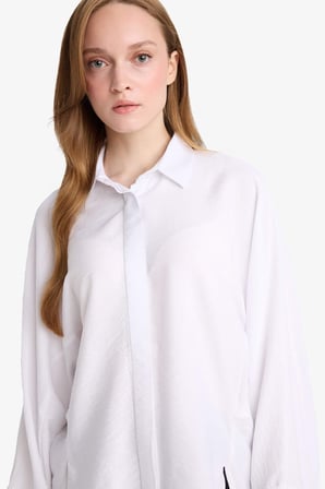 DeFacto Relax Fit Basıc Keten Karışımlı Tesettür Gömlek Tunik D9702AX25SMWT34
