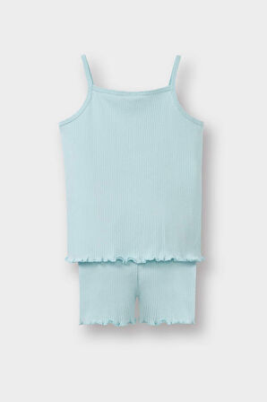 Kız Bebek 2'li Takımı Baskılı Askılı Fitilli Kaşkorse Atlet Esnek Belli Tayt