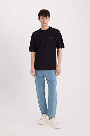 DeFacto Boxy Fit Bisiklet Yaka Ütü Gerektirmeyen Nefes Alabilen Baskılı Kısa Kollu Ağır Kumaş Tişört D5507AX25SPBK81