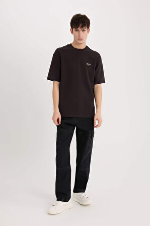 DeFacto Boxy Fit Bisiklet Yaka Ütü Gerektirmeyen Nefes Alabilen Baskılı Kısa Kollu Ağır Kumaş Tişört D5507AX25SPBN337