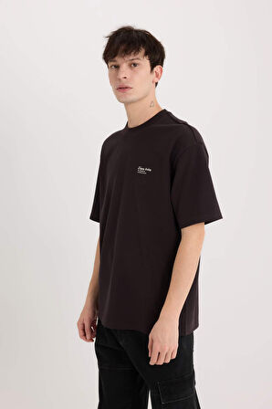 DeFacto Boxy Fit Bisiklet Yaka Ütü Gerektirmeyen Nefes Alabilen Baskılı Kısa Kollu Ağır Kumaş Tişört D5507AX25SPBN337