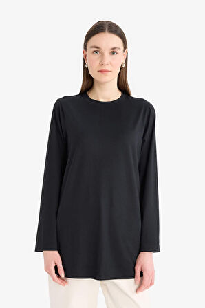 Regular Fit Basic Düz Uzun Kollu Tişört Tunik