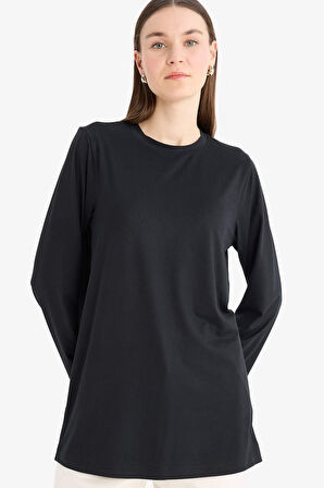 Regular Fit Basic Düz Uzun Kollu Tişört Tunik