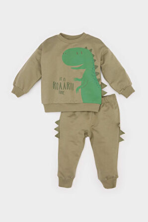DeFacto Erkek Bebek 2'li Takım Dinazor Baskılı Sweatshirt Beli Lastikli Eşofman Altı E4910A525SPKH459