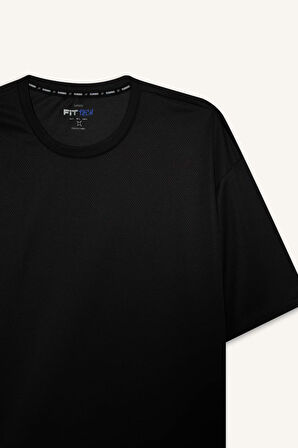 DeFactoFit Hızlı Kuruyan Boxy Fit Bisiklet Yaka Baskılı Sporcu Kısa Kollu Tişört D6726AX25SPBK81