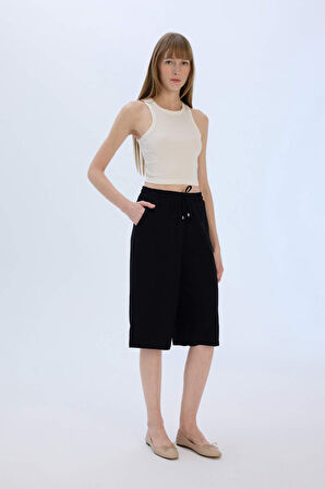 Yüksek Bel Crop Fit Belmando Kapri