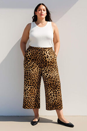 DeFacto Yüksek Esnek Belli Leopar Viskon Kapri I6823AZ25SMBK81
