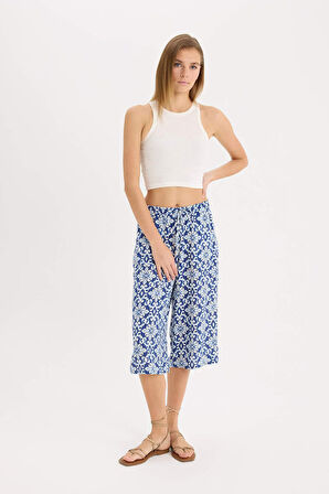 Yüksek Bel Crop Fit Viskon Kapri
