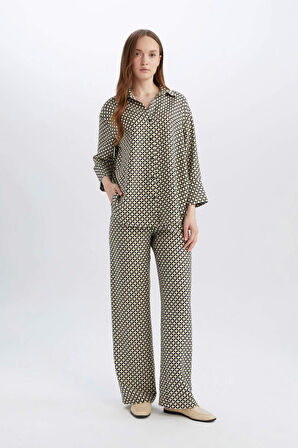 DeFacto Wide Leg Geniş Bol Paça Desenli Yüksek Bel Rahat Palazzo Pantolon C4042AX25SPBK81