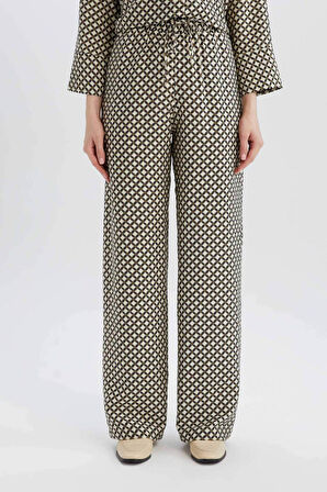 DeFacto Wide Leg Geniş Bol Paça Desenli Yüksek Bel Rahat Palazzo Pantolon C4042AX25SPBK81