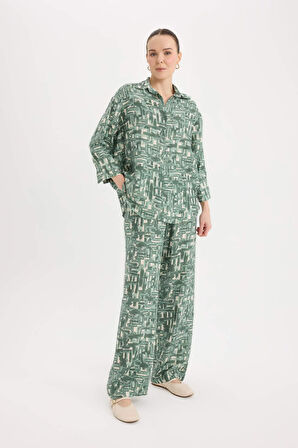 DeFacto Wide Leg Rahat Pantolon Geniş Bol Paça Desenli Yüksek Bel C4042AX25SPGN158