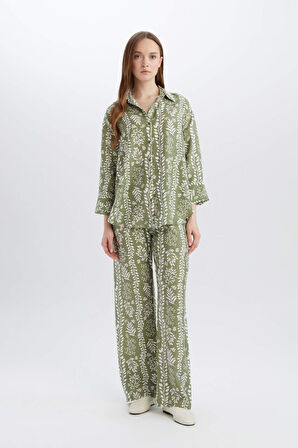 DeFacto Rahat Palazzo Pantolon Wide Leg Geniş Bol Paça Desenli Yüksek Bel C4042AX25SPGN698