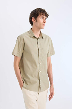 DeFacto Regular Fit Yazlık Polo Yaka Keten Görünümlü Kısa Kollu Gömlek D7551AX25SPKH404