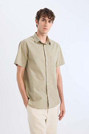 DeFacto Regular Fit Yazlık Polo Yaka Keten Görünümlü Kısa Kollu Gömlek D7551AX25SPKH404