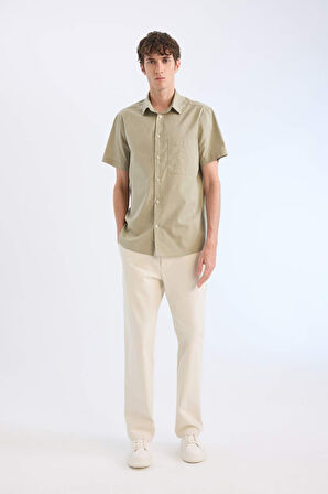 DeFacto Regular Fit Yazlık Polo Yaka Keten Görünümlü Kısa Kollu Gömlek D7551AX25SPKH404