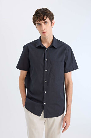 DeFacto %100 Pamuk Regular Fit Yazlık Polo Yaka Keten Görünümlü Kısa Kollu Gömlek D7551AX25SPAR190