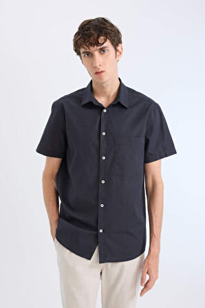 DeFacto %100 Pamuk Regular Fit Yazlık Polo Yaka Keten Görünümlü Kısa Kollu Gömlek D7551AX25SPAR190