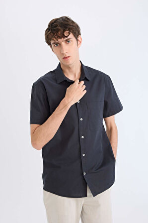 DeFacto Regular Fit Yazlık Polo Yaka Keten Görünümlü Kısa Kollu Gömlek D7551AX25SPAR190