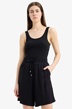 Yüksek Bel Kısa Paça Viskon Şort