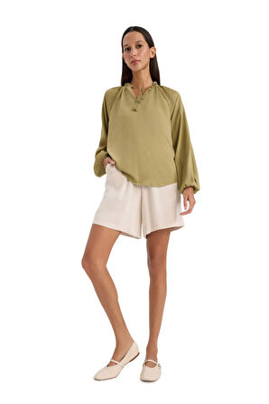 Yüksek Bel Kısa Paça Viskon Şort