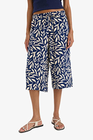 Yüksek Bel Crop Fit Desenli Viskon Kapri