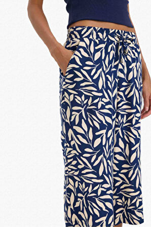 Yüksek Bel Crop Fit Desenli Viskon Kapri