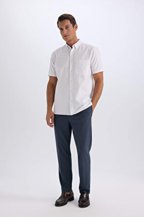 DeFacto %100 Pamuk Regular Fit Polo Yaka Oxford Yazlık Kısa Kollu Beyaz Gömlek D7419AX25SMWT34