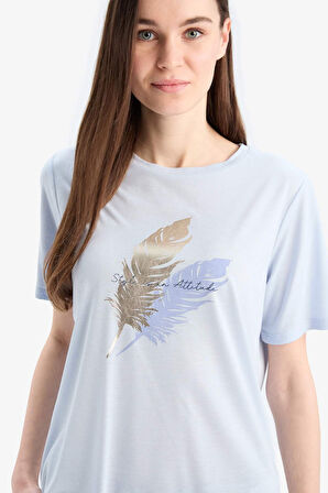 Regular Fit Bisiklet Yaka Baskılı Kısa Kollu Tişört