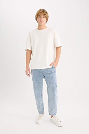 Relaxed Slouchy Fit Geniş Paça Jean Yıkamalı Pantolon