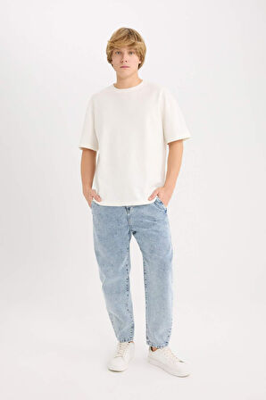 Relaxed Slouchy Fit Geniş Paça Jean Yıkamalı Pantolon