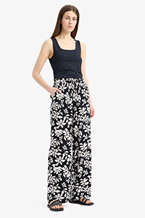 Florida Yüksek Bel Geniş Paça Desenli Viskon Pantolon