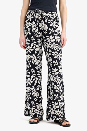 Florida Yüksek Bel Geniş Paça Desenli Viskon Pantolon