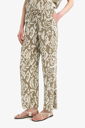 Florida Yüksek Bel Geniş Paça Desenli Viskon Pantolon