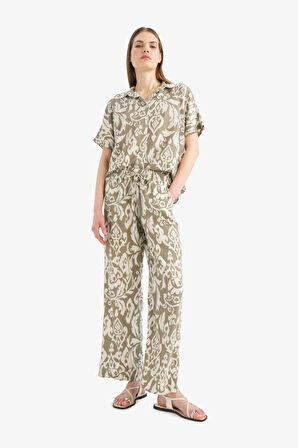 Florida Yüksek Bel Geniş Paça Desenli Viskon Pantolon