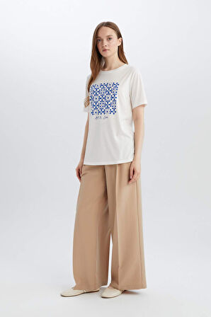 DeFacto Regular Fit Bisiklet Yaka Etnik Desenli Kısa Kollu Tişört E1163AX25SMER105