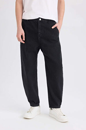 DeFacto %100 Pamuk Relaxed Slouchy Fit Rahat Beli Lastikli Rahat Kesim Dar Paça Siyah Jean Pantolon B8320AX25SPNM40