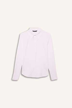 	Fitted Basic Düz Bengalin Uzun Kollu Basic Düz Beyaz Gömlek