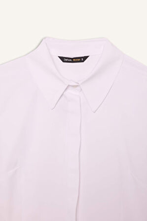 	Fitted Basic Düz Bengalin Uzun Kollu Basic Düz Beyaz Gömlek