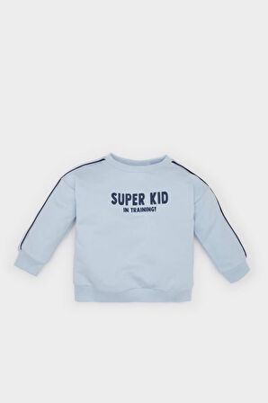 Erkek Bebek Bisiklet Yaka Baskılı Sweatshirt