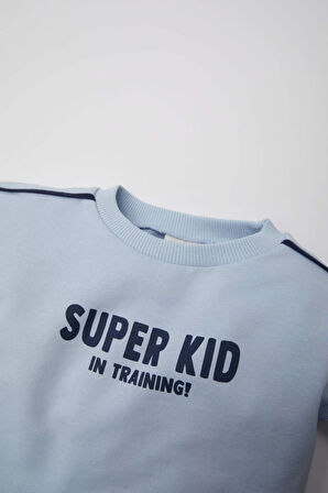 Erkek Bebek Bisiklet Yaka Baskılı Sweatshirt