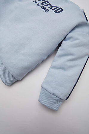 Erkek Bebek Bisiklet Yaka Baskılı Sweatshirt