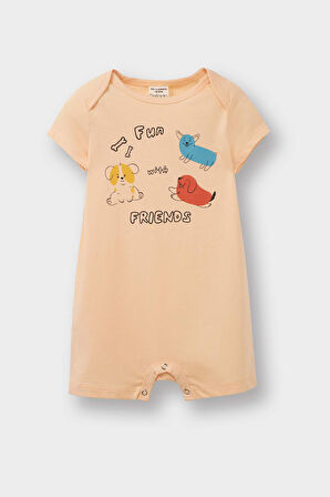 Erkek Bebek Yenidoğan Hayvan Desenli Penye 2'li Kısa Kollu Tulum