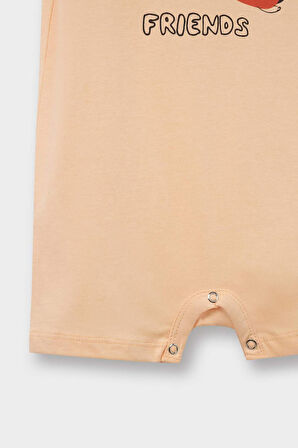 Erkek Bebek Yenidoğan Hayvan Desenli Penye 2'li Kısa Kollu Tulum