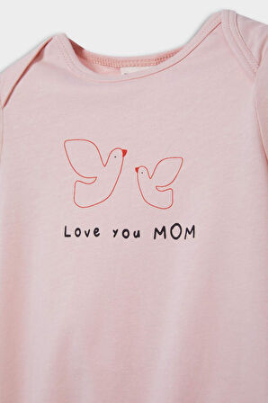 Kız Bebek Yenidoğan Desenli Penye Kısa Kollu 2'li Tulum