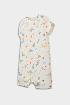 Erkek Bebek Yenidoğan Desenli Penye 2'li Kısa Kollu Tulum