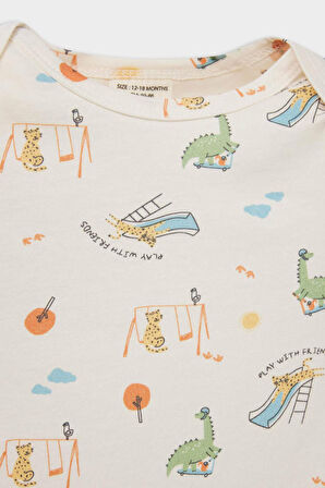 Erkek Bebek Yenidoğan Desenli Penye 2'li Kısa Kollu Tulum