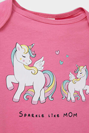 DeFacto Kız Bebek Yenidoğan Unicorn Baskılı Penye 2'li Kısa Kollu Tulum E4025A525HSPN43