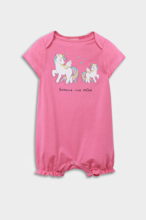 Kız Bebek Yenidoğan Unicorn Baskılı Penye 2'li Kısa Kollu Tulum