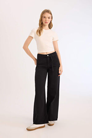 DeFacto Coool Gabardin Pantolon Wide Leg Yüksek Bel Geniş Bol Paça E1794AX25SPBK27