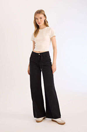 DeFacto Coool Gabardin Pantolon Wide Leg Yüksek Bel Geniş Bol Paça E1794AX25SPBK27